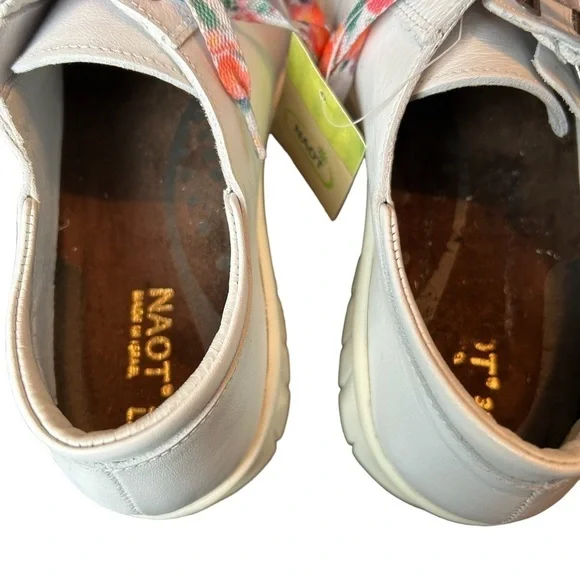 NAOT Eliot’s Top Quality White Leather Lace Up Side Zip Slip Sneakers - Picture 8 of 16